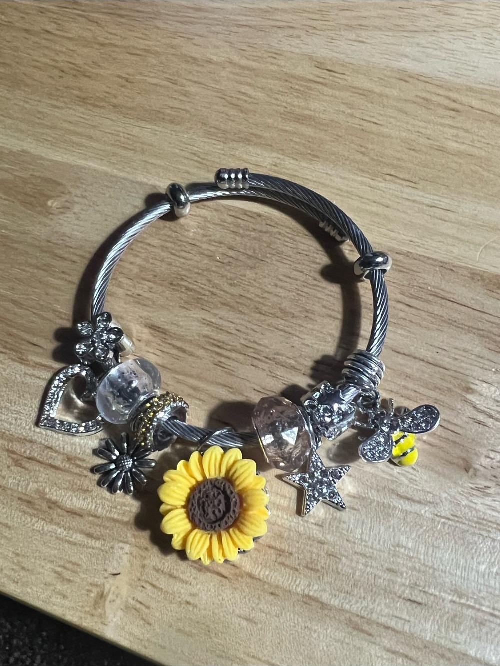 Sunflower Charm Bangle Bracelet - Yellow Sunflower Women Jewelry B197